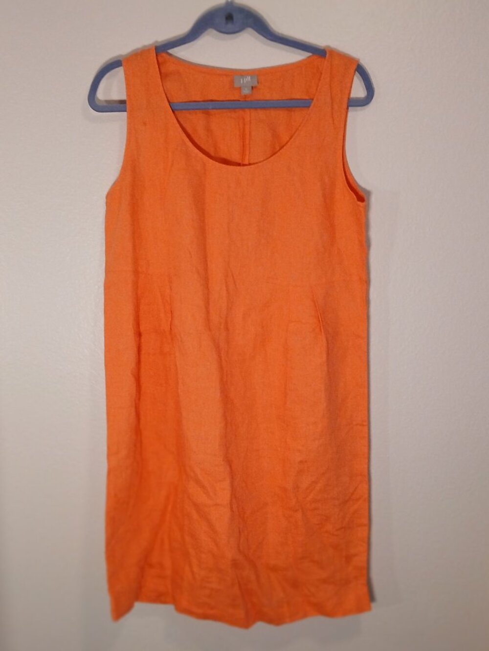 J Jill Women's Orange 100% Linen Sleeveless Shift Dress